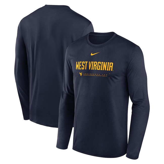 Men's Navy West Virginia Mountaineers 2025 Courtside Basketball Shootaround Legend Dri-FIT Long Sleeve T-Shirt